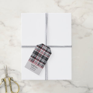 Grey textured tartan plaid gift tags