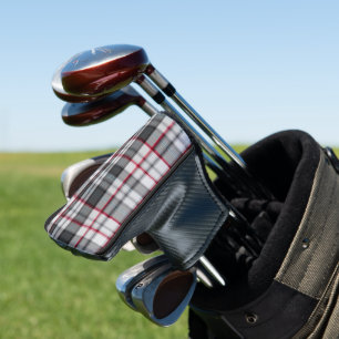 Grey textured tartan plaid  golf head cover