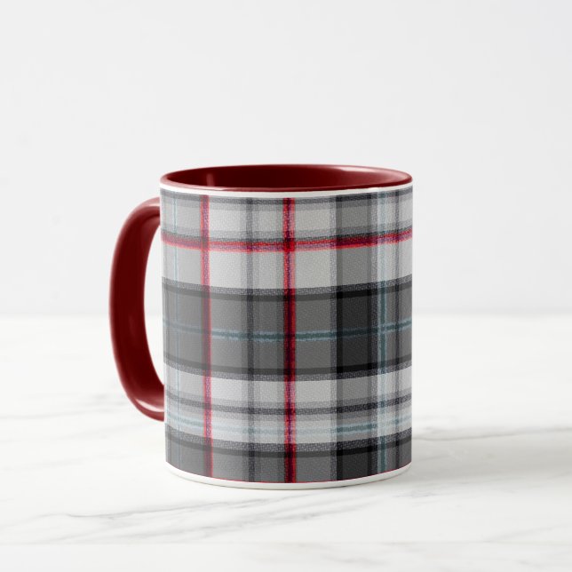 Grey textured tartan plaid  mug (Front Left)
