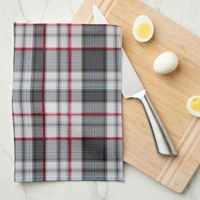 Grey textured tartan plaid  tea towel (Quarter Fold)