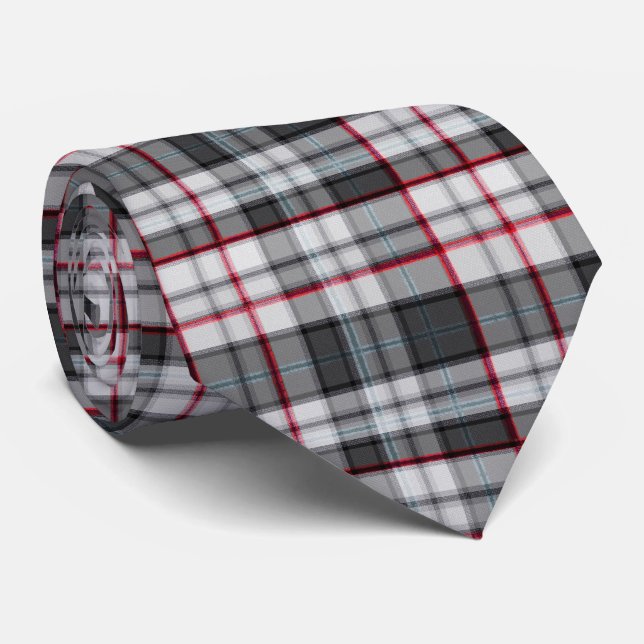 Grey textured tartan plaid  tie (Rolled)