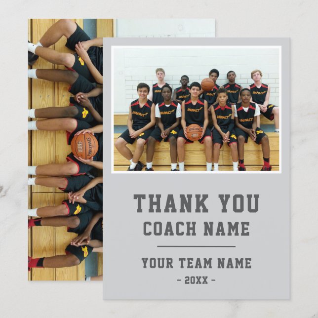 Grey Thank you Coach Card Team Name Photo (Front/Back)