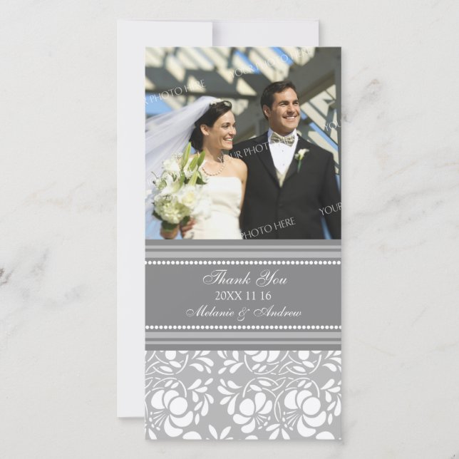 Grey Thank You Wedding Photo Cards (Front)