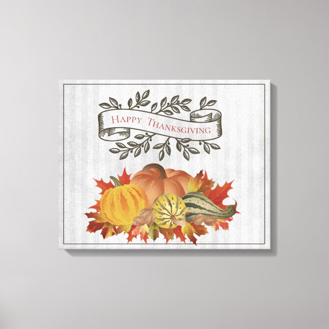 Grey Thanksgiving Pumpkins and Squash Canvas Print (Front)
