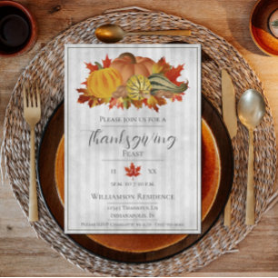 Grey Thanksgiving Pumpkins and Squash Dinner Invitation