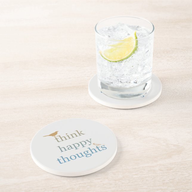 Grey Think Happy Thoughts Birds Coaster (Side)
