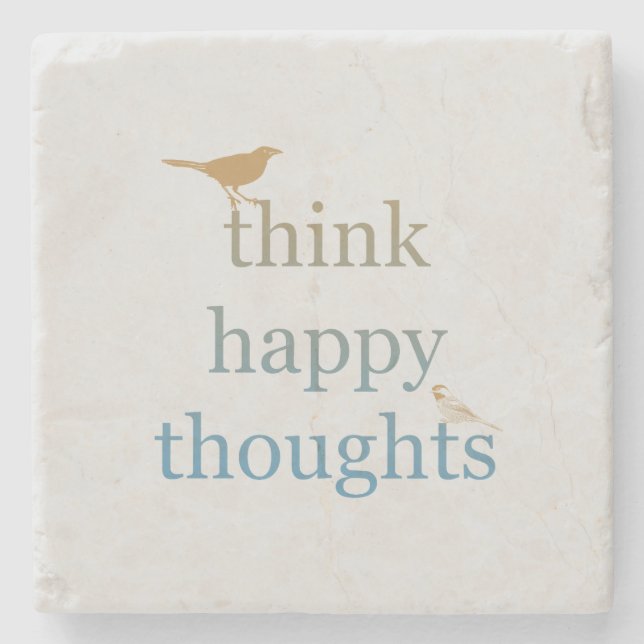 Grey Think Happy Thoughts Birds Stone Coaster (Front)