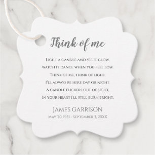 Grey Think Of Me Celebration of Life Candle Favour Tags