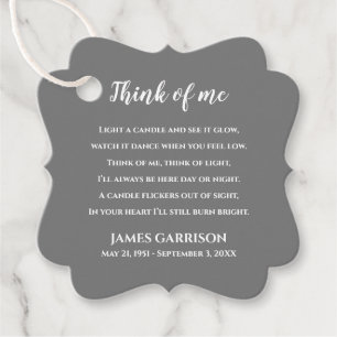 Grey Think Of Me Celebration of Life Candle Favour Tags