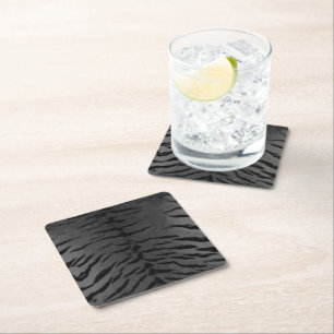 Grey Tiger Skin Print Square Paper Coaster