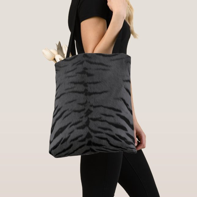 Grey Tiger Skin Print Tote Bag (Close Up)