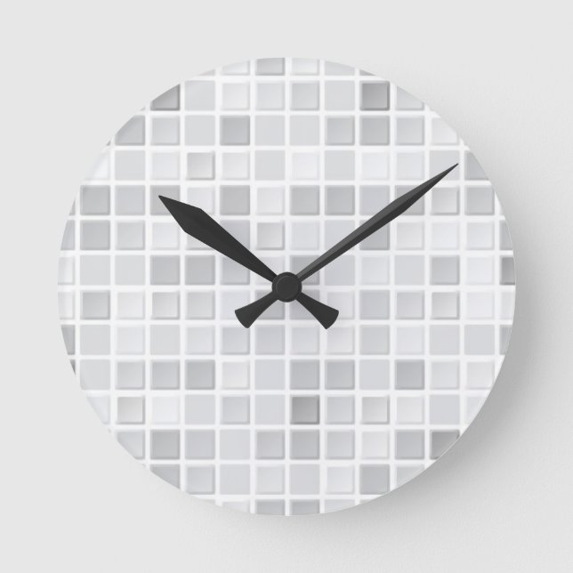 Grey Tiles Pattern Round Clock (Front)