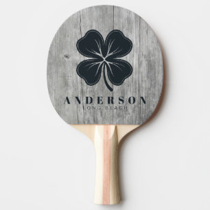 Grey Timber Four Leaf Clover with Name Ping Pong Paddle