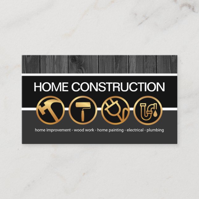 Grey Timber Layers Construction Handyman Tools Business Card (Front)