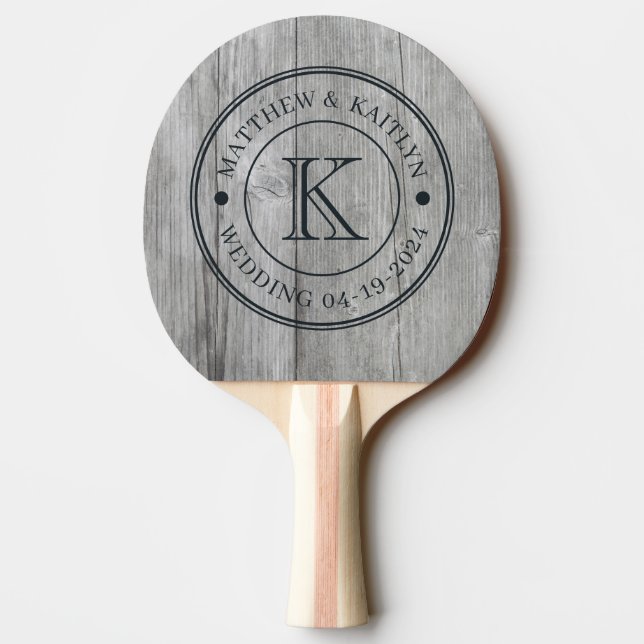 Grey Timber Wedding Monogram Ping Pong Paddle (Back)