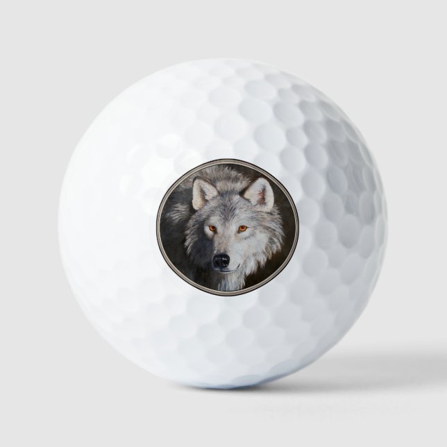 Grey Timber Wolf Face Golf Balls (Front)