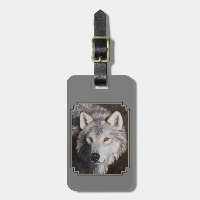 Grey Timber Wolf Face Luggage Tag (Front Vertical)