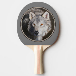 Grey Timber Wolf Face Ping-Pong Paddle