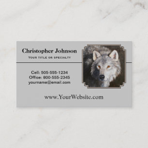 Grey Timber Wolf Face Portrait Business Card