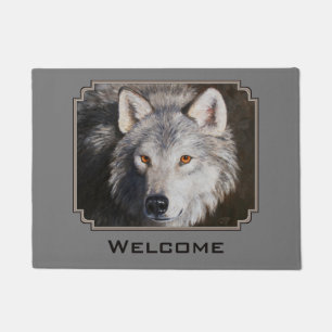 Grey Timber Wolf Face Portrait Doormat