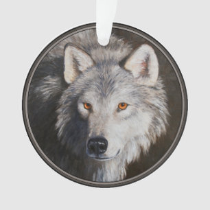 Grey Timber Wolf Face Portrait Ornament