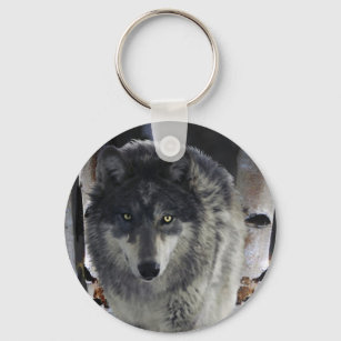 Grey Timber Wolf & Forest Snow Key Ring
