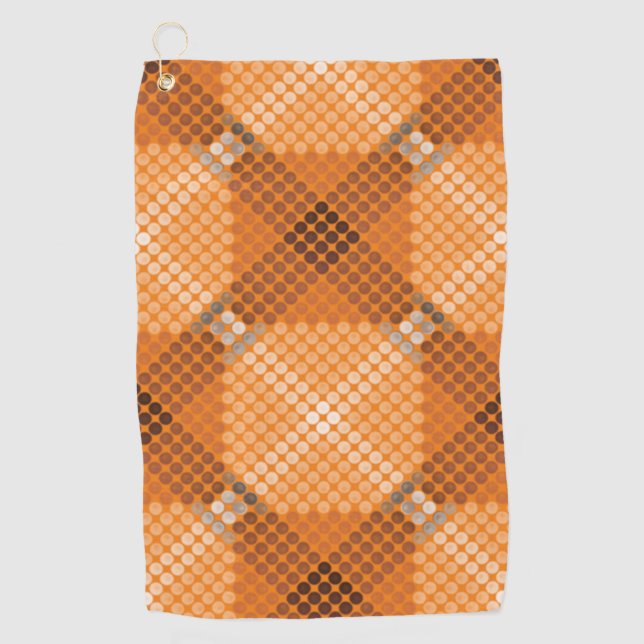 Grey to brown circles over orange, forming squares golf towel (Front)