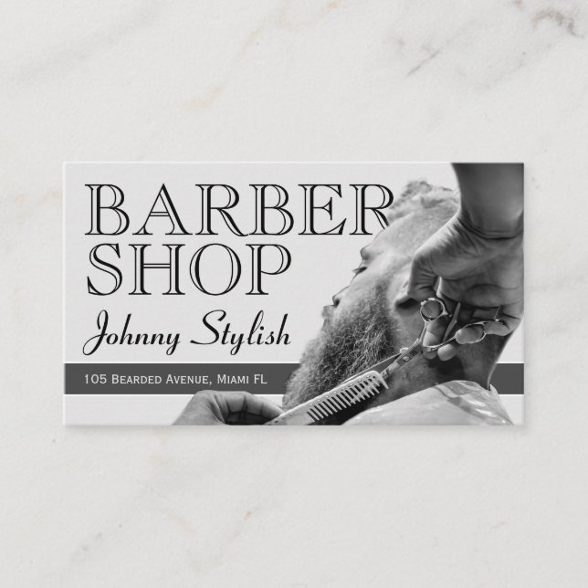 Grey tone barber business card (Front)