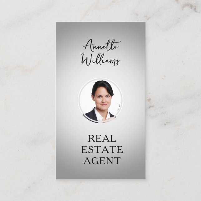 Grey tone portrait photo realtor business card (Front)