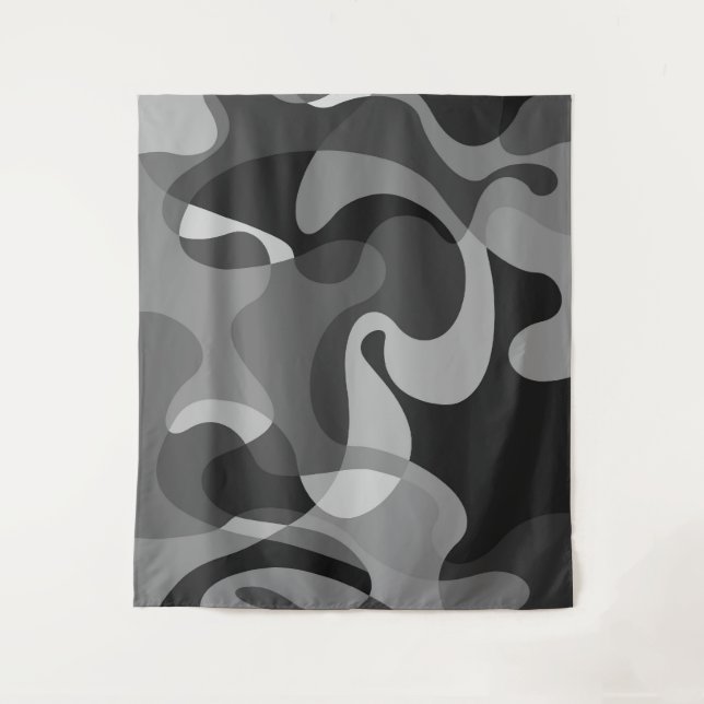 Grey tones abstract wild swirly organic shapes tapestry (Front)