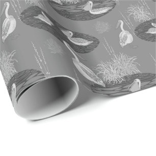 Grey Tones Cute Birds Pattern Wrapping Paper