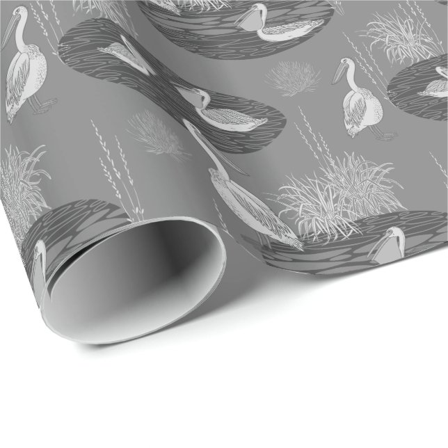 Grey Tones Cute Birds Pattern Wrapping Paper (Roll Corner)