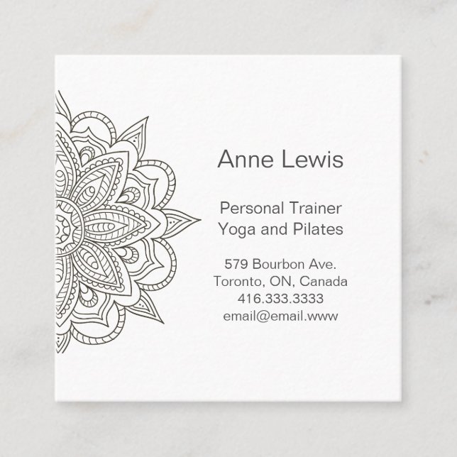 Grey Tones Floral Mandala Square Business Card (Front)