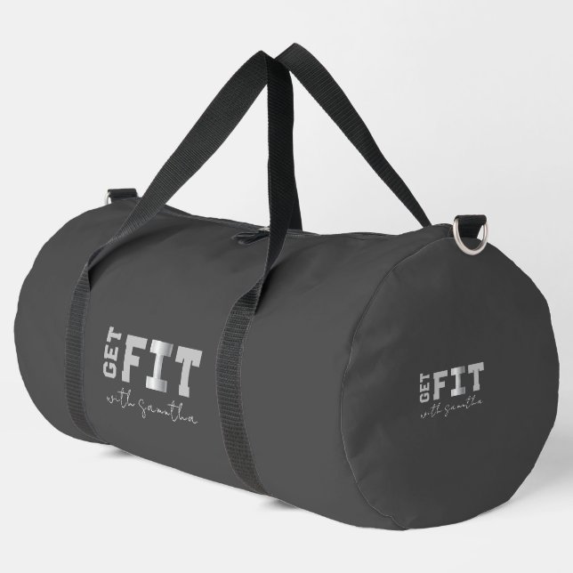 Grey Tones Get Fit Fitness Dumbell Logo Duffle Bag (Left Corner)