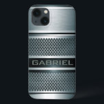 Grey Tones Metal Look Collage-Monogram iPhone 13 Case<br><div class="desc">Cool metallic look with metal mesh and brushed aluminium in black and grey tones. Custom and optional monogram. Available on other products</div>