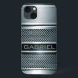 Grey Tones Metal Look Collage-Monogram iPhone 13 Case<br><div class="desc">Cool metallic look with metal mesh and brushed aluminium in black and grey tones. Custom and optional monogram. Available on other products</div>