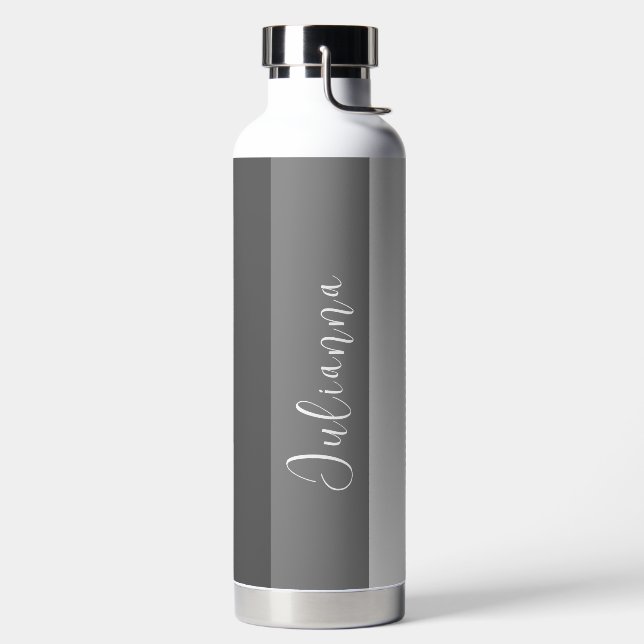Grey Tones Modern Stripes with Name Water Bottle (Left)