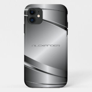 Grey Tones Stainless Steel Metalli Look- Monogram iPhone 11 Case