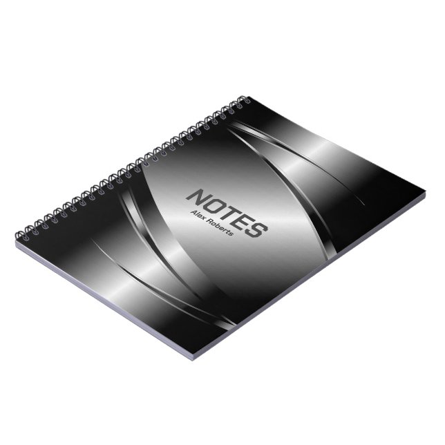 Grey Tones Stainless Steel Metallic Look- Monogram Notebook (Left Side)