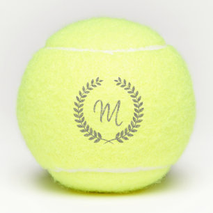 Grey tones vintage wreath monogram tennis balls