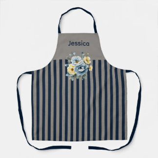 Grey Top with Navy Stripes Floral Apron