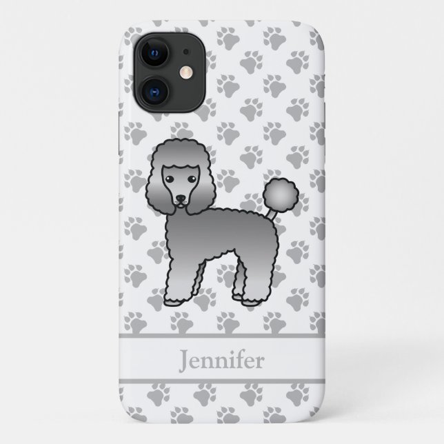 Grey Toy Poodle Cute Cartoon Dog & Name Case-Mate iPhone Case (Back)