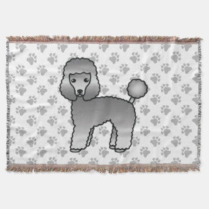 Grey Toy Poodle Cute Cartoon Dog Throw Blanket
