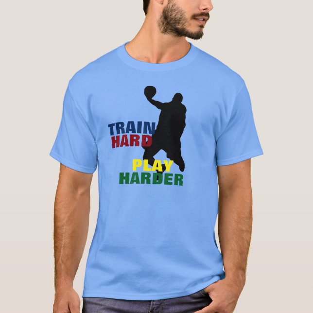 Grey Train Hard Play Harder Basketball T-Shirt (Front)