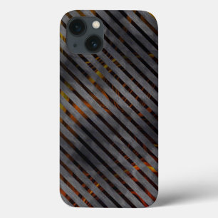 Grey transverse stripes, carbon ribbons, gold red iPhone 13 case