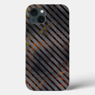 Grey transverse stripes, carbon ribbons, gold red iPhone 13 case