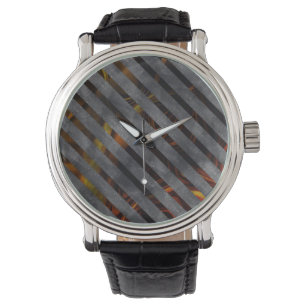 Grey transverse stripes, carbon ribbons, gold red watch