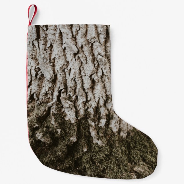 Grey tree trunk small christmas stocking (Front)