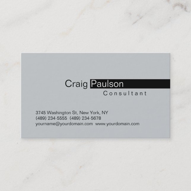Grey Trendy Black Stripe Consultant Business Card (Front)