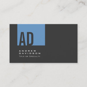 Grey Trendy Blue Stripe Monogram Business Card